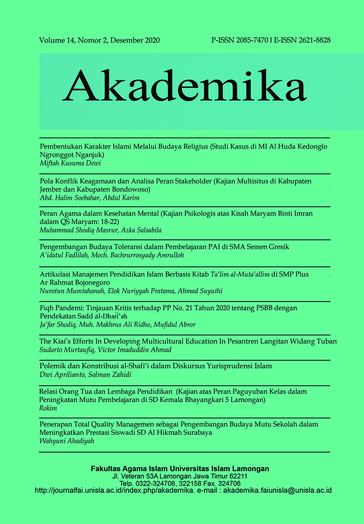 					View Vol. 14 No. 02 (2020): Akademika
				
